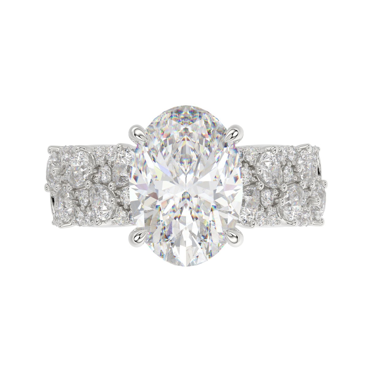 14K White Gold 6 1/4Ct Diamond Engagement Ring For Women 5Ct Oval Center Stone With Pear,& Round Side Stones, Luxury Bridal Ring (Color F-G -Clarity Vs1/Vs2)