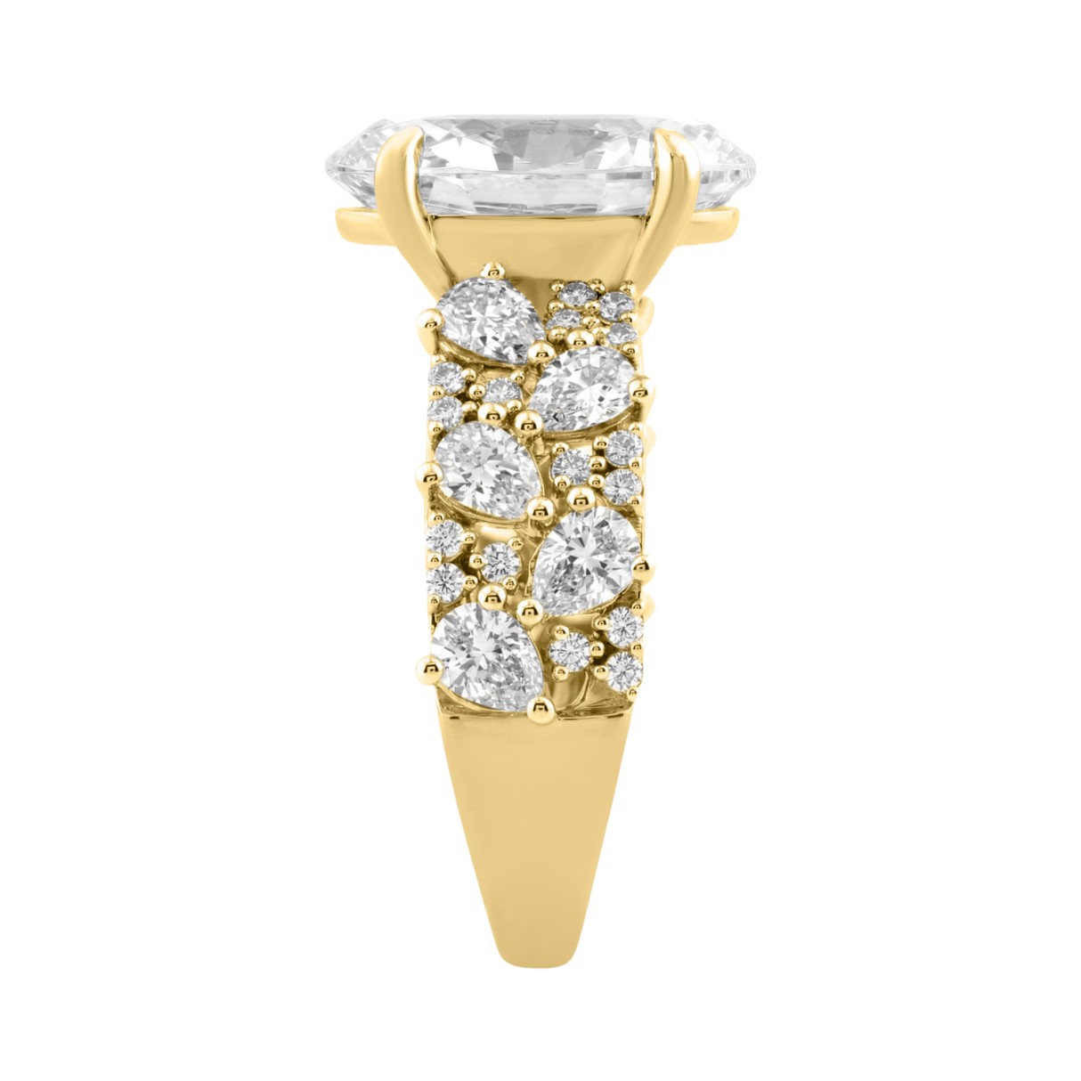 14K Yellow Gold 6 1/4Ct Diamond Engagement Ring For Women 5Ct Oval Center Stone With Pear,& Round Side Stones, Luxury Bridal Ring (Color F-G -Clarity Vs1/Vs2)