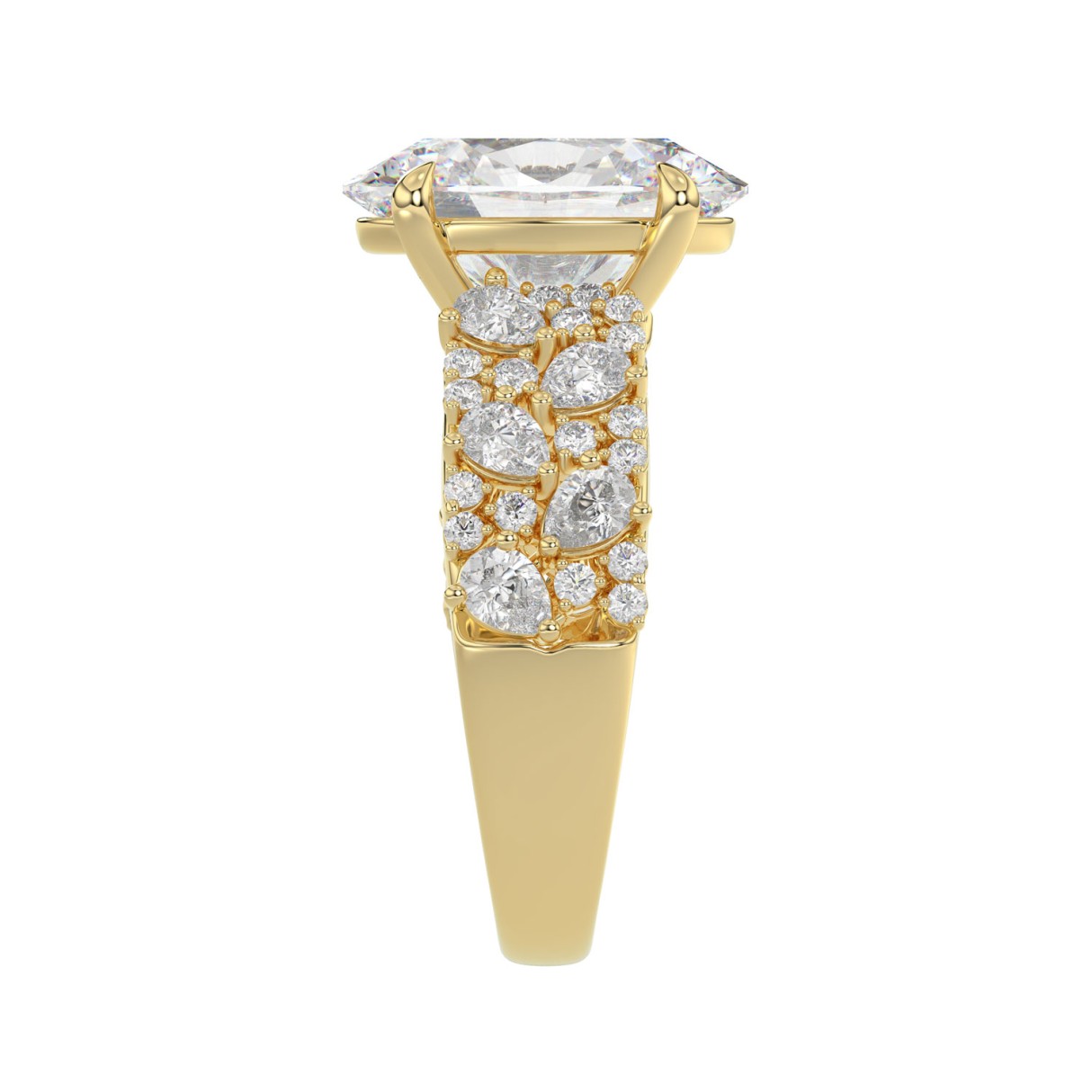 14K Yellow Gold 6 1/4Ct Diamond Engagement Ring For Women 5Ct Oval Center Stone With Pear,& Round Side Stones, Luxury Bridal Ring (Color F-G -Clarity Vs1/Vs2)