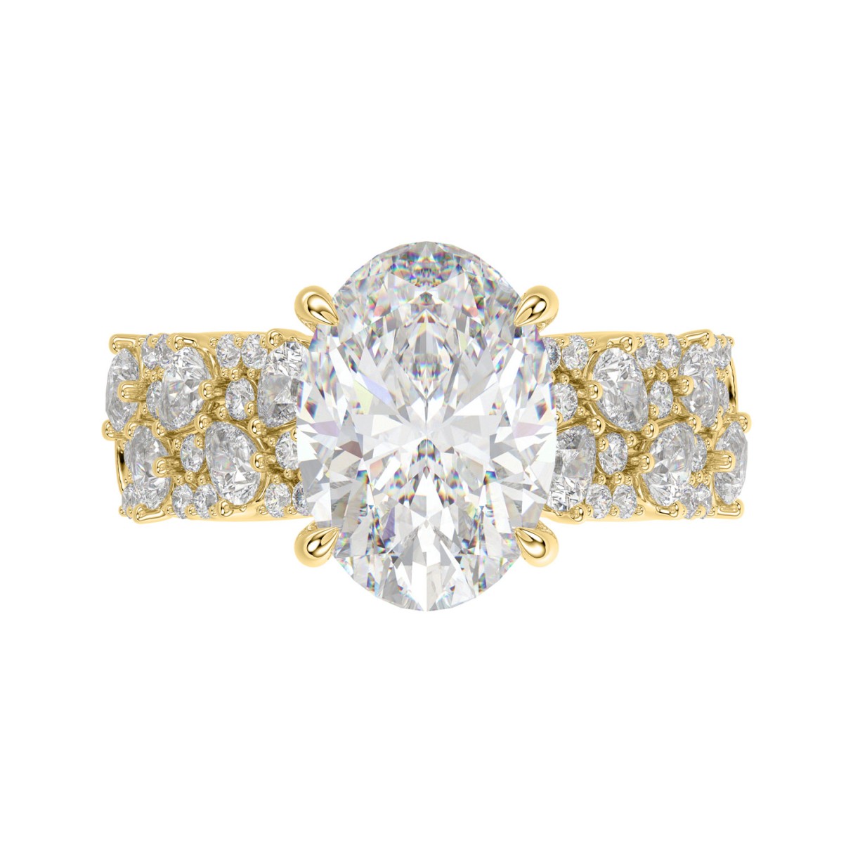 14K Yellow Gold 6 1/4Ct Diamond Engagement Ring For Women 5Ct Oval Center Stone With Pear,& Round Side Stones, Luxury Bridal Ring (Color F-G -Clarity Vs1/Vs2)