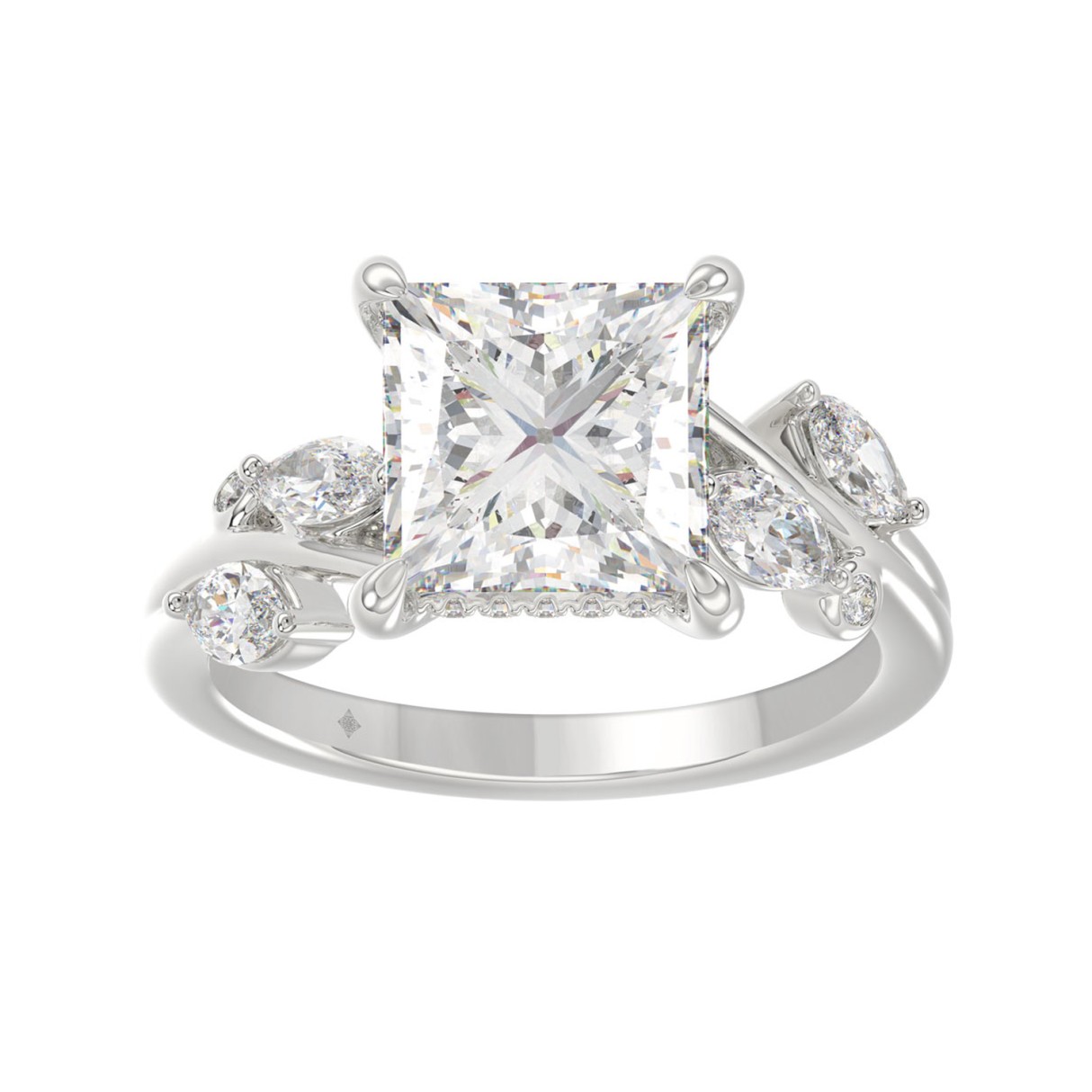 Luxury 14K White Gold 4 1/2Ct Lab Grown Princess Cut Diamond Engagement Ring 4.00 Ct Princess Center With Marquise & Round Diamond Ladies Bridal Ring Anniversary Gift