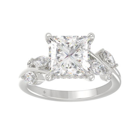Luxury 14K White Gold 4 1/2Ct Lab Grown Princess Cut Diamond Engagement Ring 4.00 Ct Princess Center With Marquise & Round Diamond Ladies Bridal Ring Anniversary Gift Luxury 14K White Gold 4 1/2Ct Lab Grown Princess Cut Diamond Engagement Ring 4.00 Ct Princess Center With Marquise & Round Diamond Ladies Bridal Ring Anniversary Gift