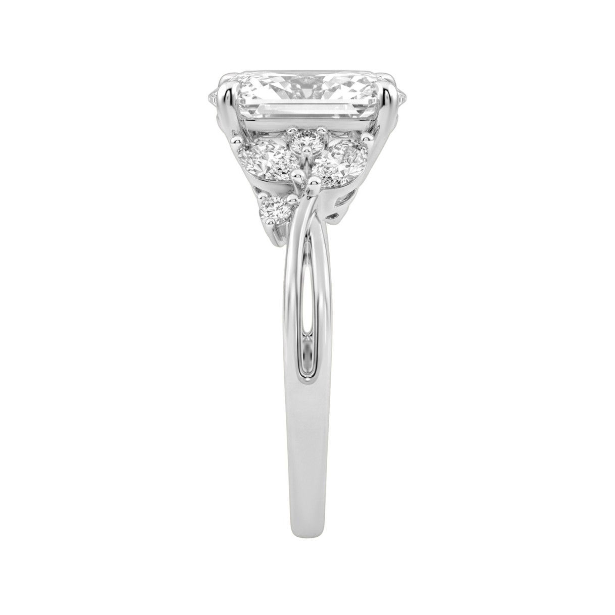 14K White Gold 3 1/2Ct Lab-Grown Diamond Engagement Ring For Women 3Ct Oval Center With Marquise & Round Side Stones, Elegant Bridal Ring (Color F-G -Clarity Vs1/Vs2)