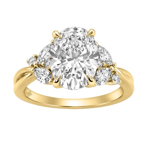 14K Yellow Gold 3 1/2Ct Lab-Grown Diamond Engagement Ring For Women 3Ct Oval Center With Marquise & Round Side Stones, Elegant Bridal Ring (Color F-G -Clarity Vs1/Vs2)