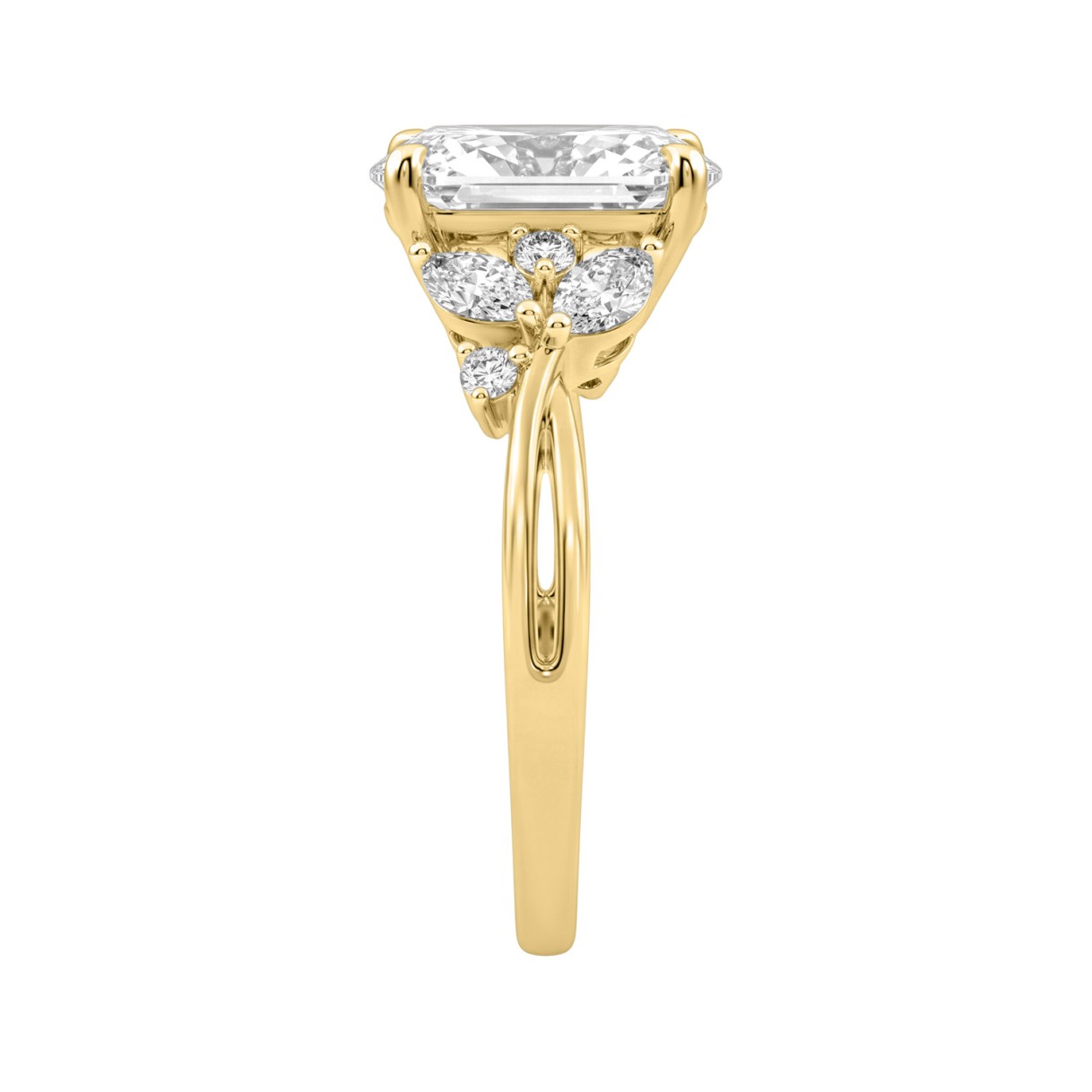 14K Yellow Gold 3 1/2Ct Lab-Grown Diamond Engagement Ring For Women 3Ct Oval Center With Marquise & Round Side Stones, Elegant Bridal Ring (Color F-G -Clarity Vs1/Vs2)