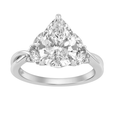 14K White Gold 3 1/2Ct Lab-Grown Diamond Engagement Ring For Women 3Ct Pear Center With Marquise & Round Side Stones, Elegant Bridal Ring (Color F-G -Clarity Vs1/Vs2)