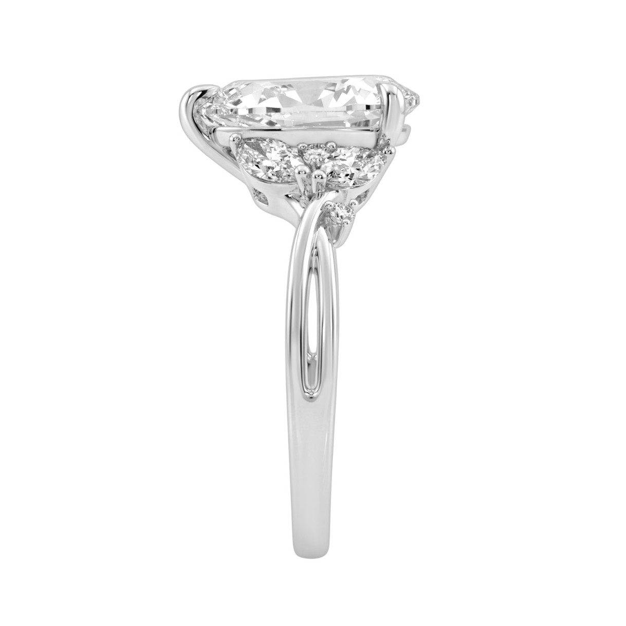 14K White Gold 3 1/2Ct Lab-Grown Diamond Engagement Ring For Women 3Ct Pear Center With Marquise & Round Side Stones, Elegant Bridal Ring (Color F-G -Clarity Vs1/Vs2)
