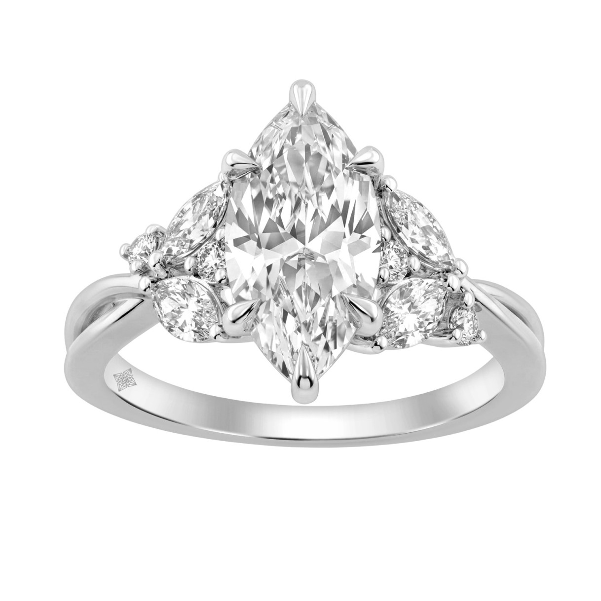 14K White Gold 3 1/2Ct Lab-Grown Diamond Engagement Ring For Women 3Ct Marquise Center With Round Side Stones, Elegant Fashion Bridal Ring (Color F-G -Clarity Vs1/Vs2)