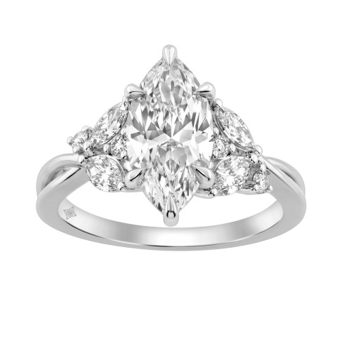 14K White Gold 3 1/2Ct Lab-Grown Diamond Engagement Ring For Women 3Ct Marquise Center With Round Side Stones, Elegant Fashion Bridal Ring (Color F-G -Clarity Vs1/Vs2)
