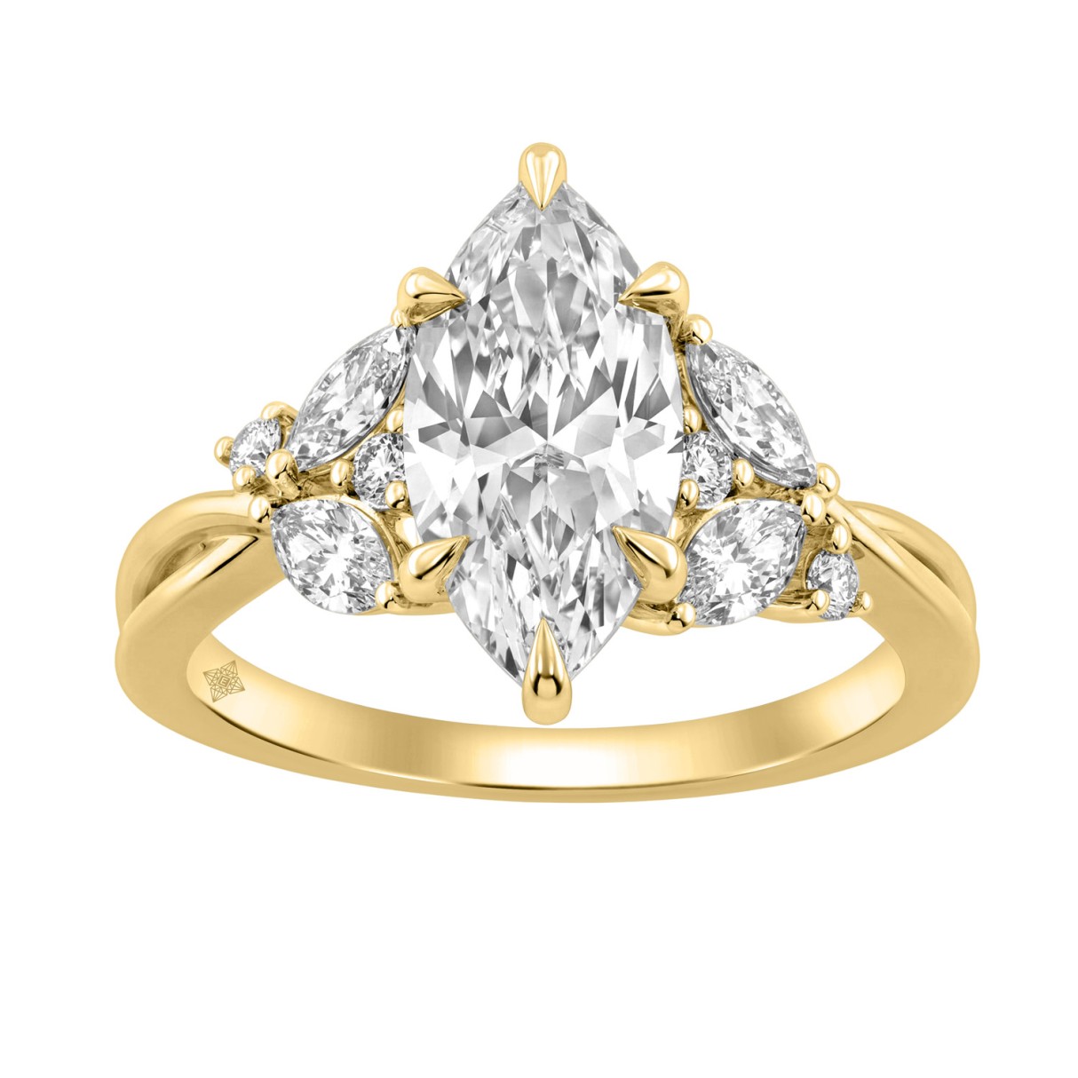 14K Yellow Gold 3 1/2Ct Lab-Grown Diamond Engagement Ring For Women 3Ct Marquise Center With Round Side Stones, Elegant Fashion Bridal Ring (Color F-G -Clarity Vs1/Vs2)