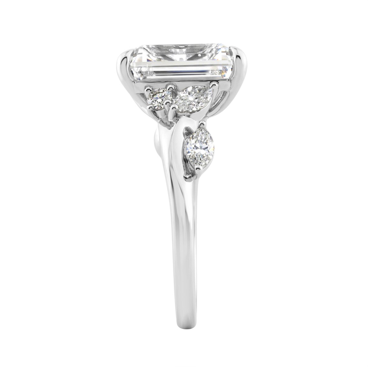 Luxury 14K White Gold 5 1/2Ct Lab-Grown Diamond Ring 5Ct Emerald Center With Marquise & Round Side Stones For Women Engagement Ring (Color F-G -Clarity Vs1/Vs2)