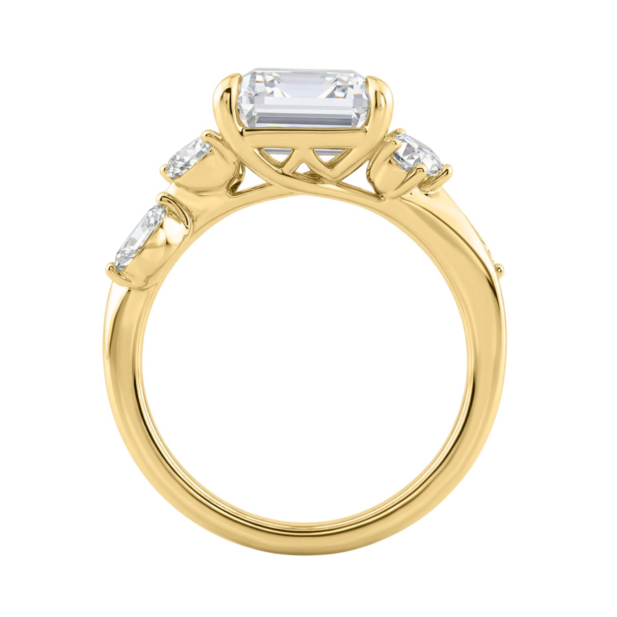 Luxury 14K Yellow Gold 5 1/2Ct Lab-Grown Diamond Ring 5Ct Emerald Center With Marquise & Round Side Stones For Women Engagement Ring (Color F-G -Clarity Vs1/Vs2)