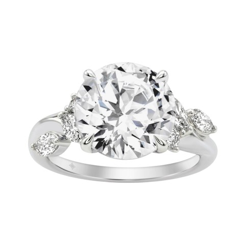 14K White Gold 5 1/2Ct Lab-Grown Diamond Engagement Ring For Women 5Ct Round Center Stone With Marquise Side Stones, Luxury Bridal Ring (Color F-G -Clarity Vs1/Vs2)