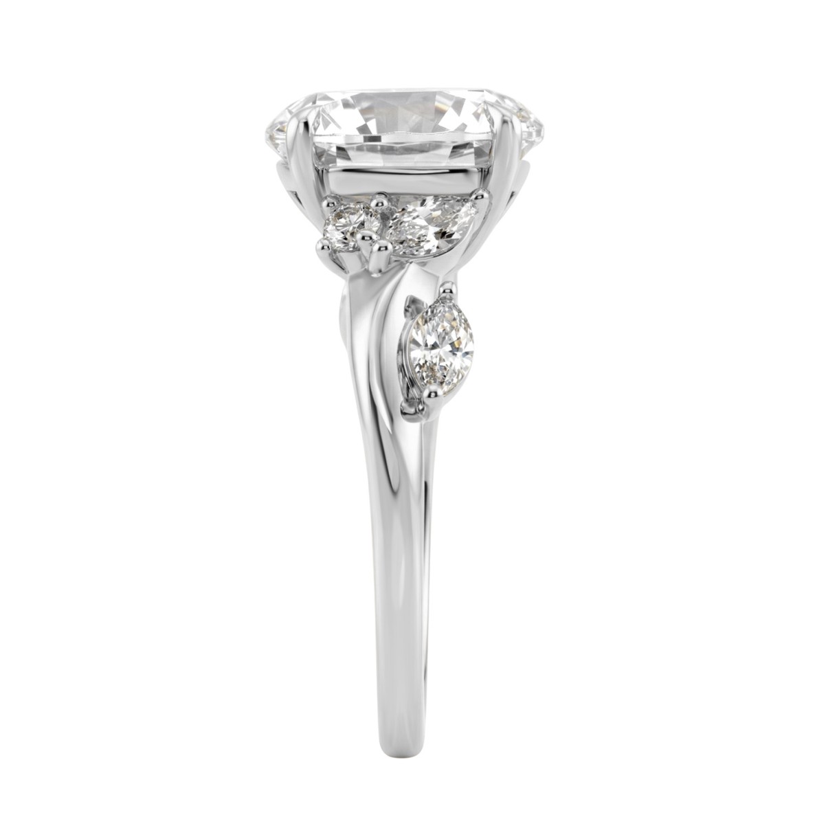 14K White Gold 5 1/2Ct Lab-Grown Diamond Engagement Ring For Women 5Ct Round Center Stone With Marquise Side Stones, Luxury Bridal Ring (Color F-G -Clarity Vs1/Vs2)