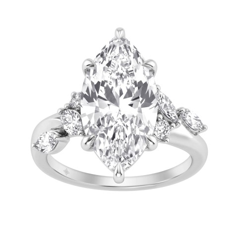 14K White Gold 5 1/2Ct Lab-Grown Diamond Engagement Ring For Women 5Ct Marquise Center Stone With Round Side Stones, Luxury Bridal Ring (Color F-G -Clarity Vs1/Vs2)