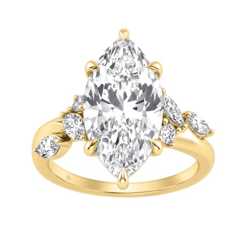 14K Yellow Gold 5 1/2Ct Lab-Grown Diamond Engagement Ring For Women 5Ct Marquise Center Stone With Round Side Stones, Luxury Bridal Ring (Color F-G -Clarity Vs1/Vs2)