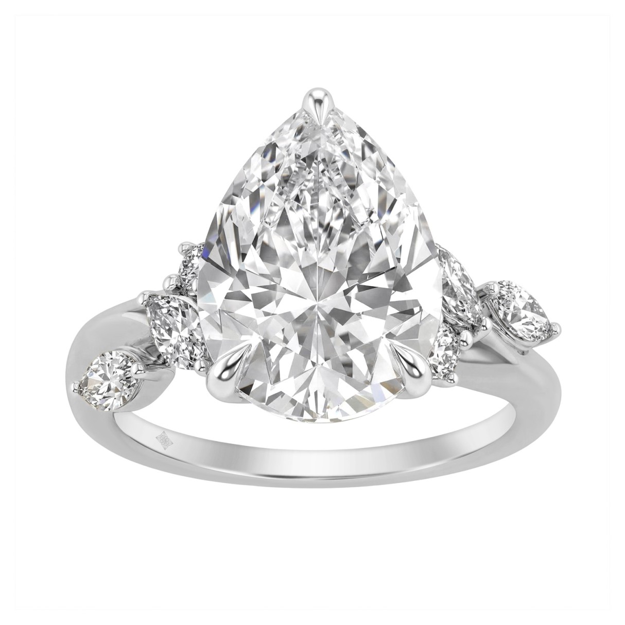 14K White Gold 5 1/2Ct Lab-Grown Diamond Engagement Ring For Women 5Ct Pear Center Stone With Marquise/Round Side Stones, Luxury Bridal Ring (Color F-G -Clarity Vs1/Vs2)