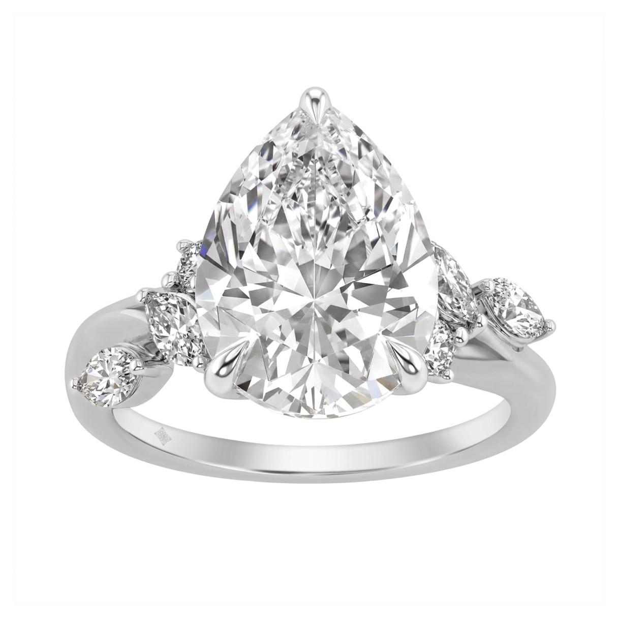 14K White Gold 5 1/2Ct Lab-Grown Diamond Engagement Ring For Women 5Ct Pear Center Stone With Marquise/Round Side Stones, Luxury Bridal Ring (Color F-G -Clarity Vs1/Vs2)
