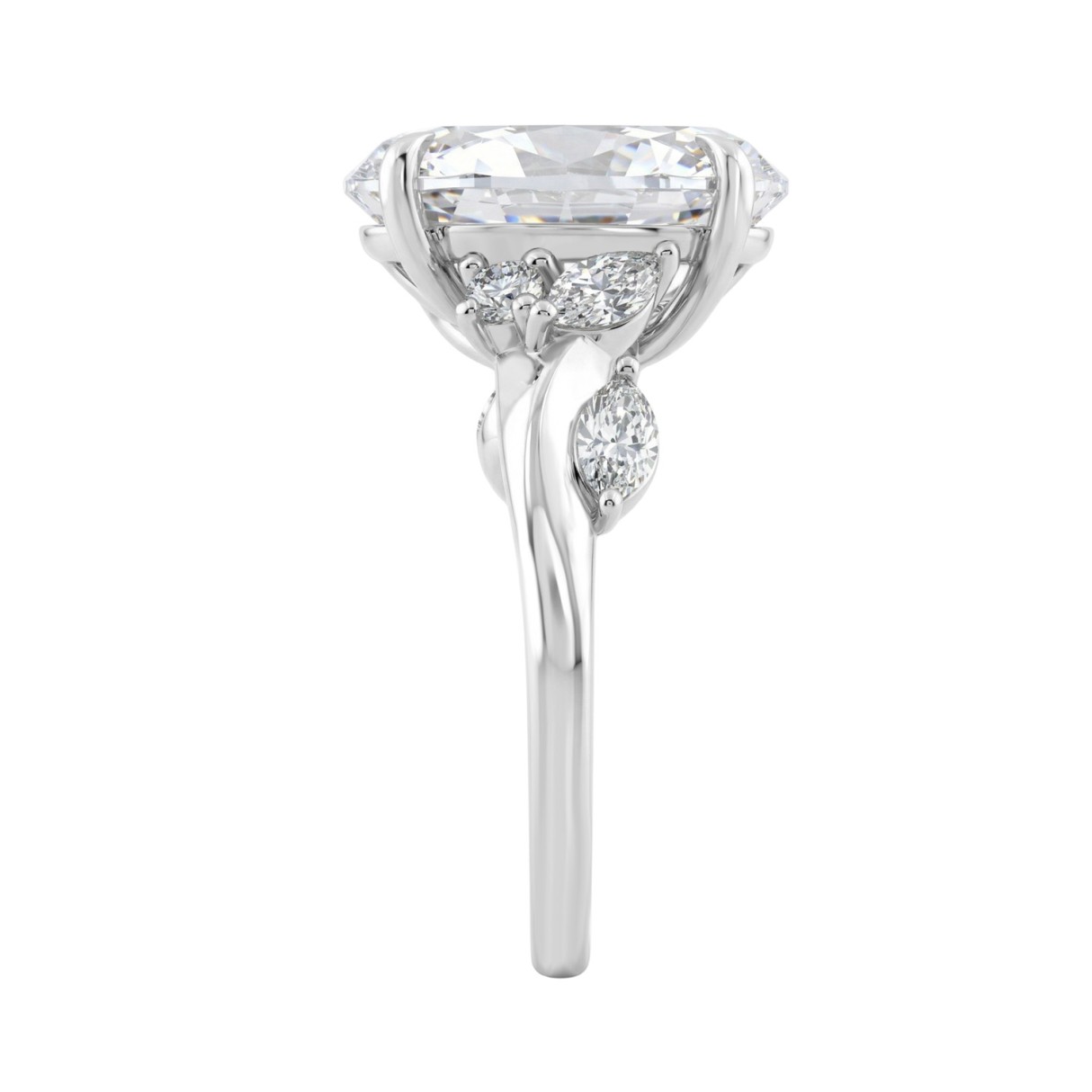 14K White Gold 5 1/2Ct Lab-Grown Diamond Engagement Ring For Women 5Ct Oval Center Stone With Marquise/Round Side Stones, Luxury Bridal Ring (Color F-G -Clarity Vs1/Vs2)