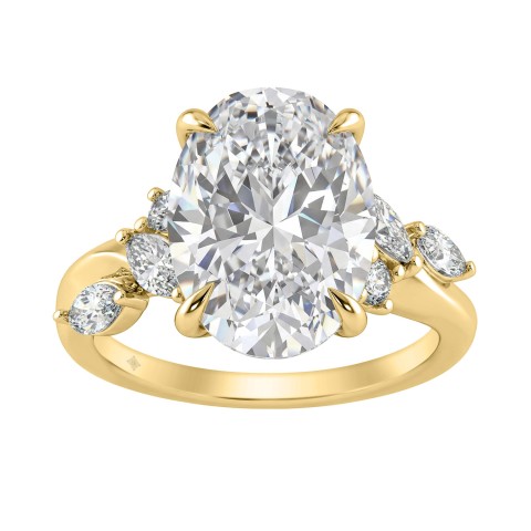 14K Yellow Gold 5 1/2Ct Lab-Grown Diamond Engagement Ring For Women 5Ct Oval Center Stone With Marquise/Round Side Stones, Luxury Bridal Ring (Color F-G -Clarity Vs1/Vs2)