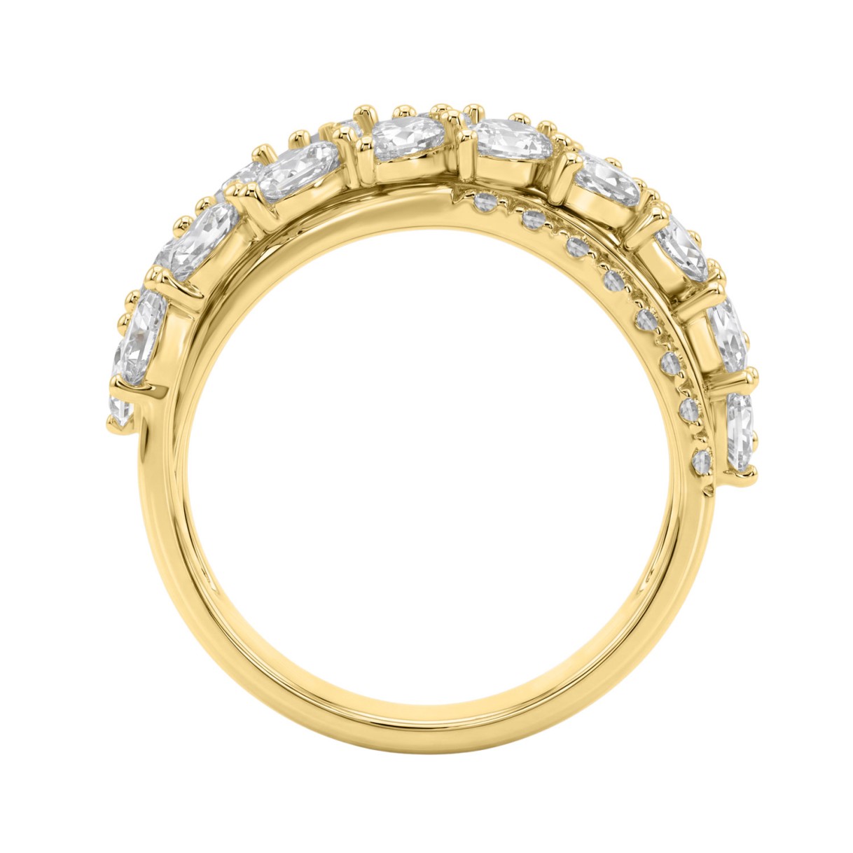 Luxury 14K Yellow Gold 3Ct Lab Grown Diamond Pear Shape & Round Cut Ladies Fashion Ring For Her (Color F-G -Clarity Vs1/Vs2)