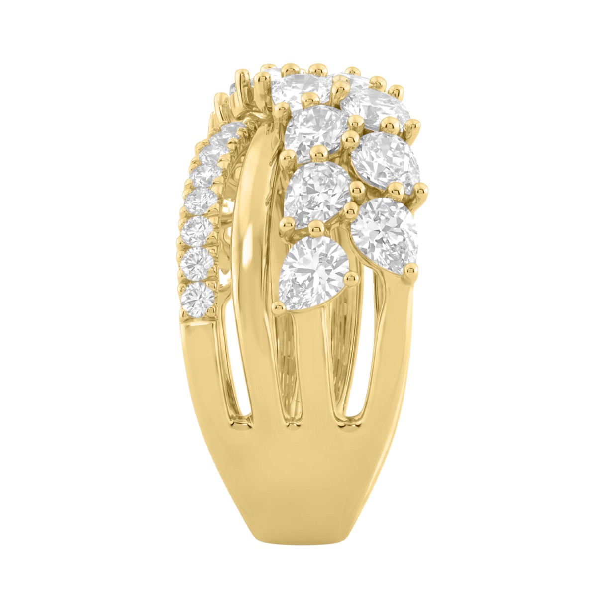 Luxury 14K Yellow Gold 3Ct Lab Grown Diamond Pear Shape & Round Cut Ladies Fashion Ring For Her (Color F-G -Clarity Vs1/Vs2)