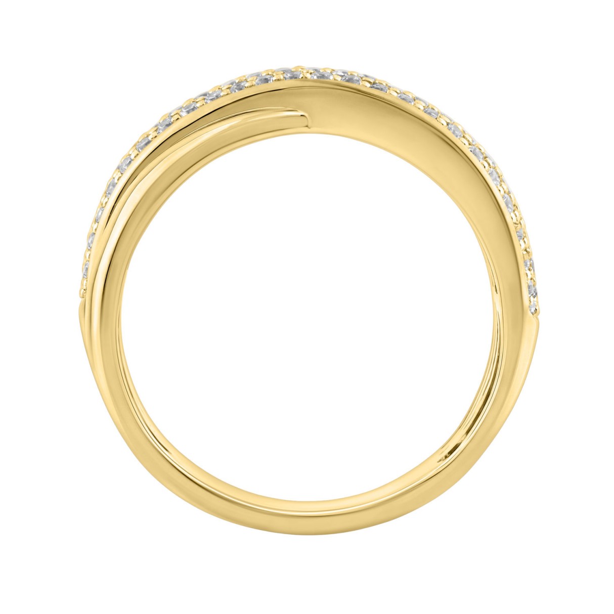 14K Yellow Gold 1/2Ct Round Diamond Crossover Ring For Women Featuring An Elegant Design And Brilliant Diamond Sparkle.