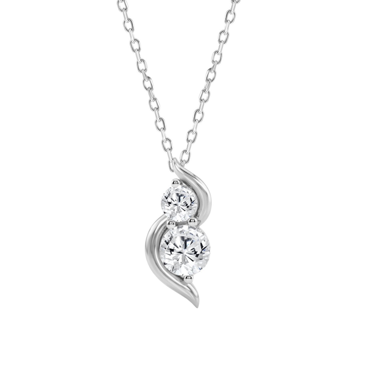 Elegant 14K White Gold Ladies Pendant With 1.00Ct Round Diamonds In A Timeless Two-Stone Design. Complete With Chain And Perfect For Gifting.