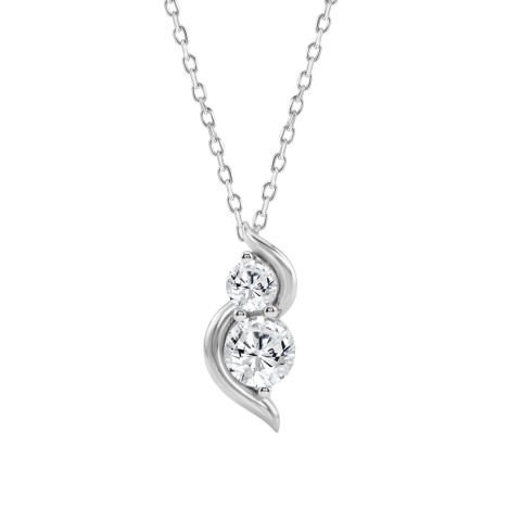 Elegant 14K White Gold Ladies Pendant With 1.00Ct Round Diamonds In A Timeless Two-Stone Design. Complete With Chain And Perfect For Gifting.