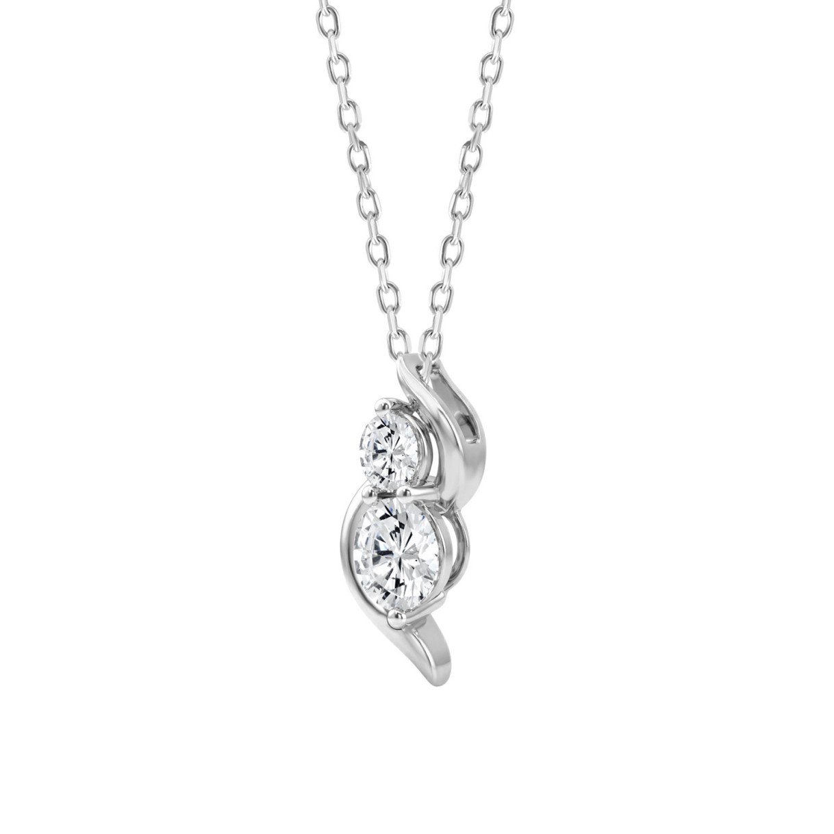 Elegant 14K White Gold Ladies Pendant With 1.00Ct Round Diamonds In A Timeless Two-Stone Design. Complete With Chain And Perfect For Gifting.
