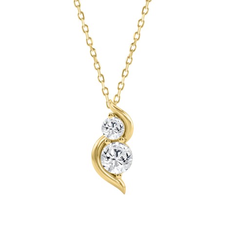 Elegant 14K Yellow Gold Ladies Pendant With 1.00Ct Round Diamonds In A Timeless Two-Stone Design. Complete With Chain And Perfect For Gifting.