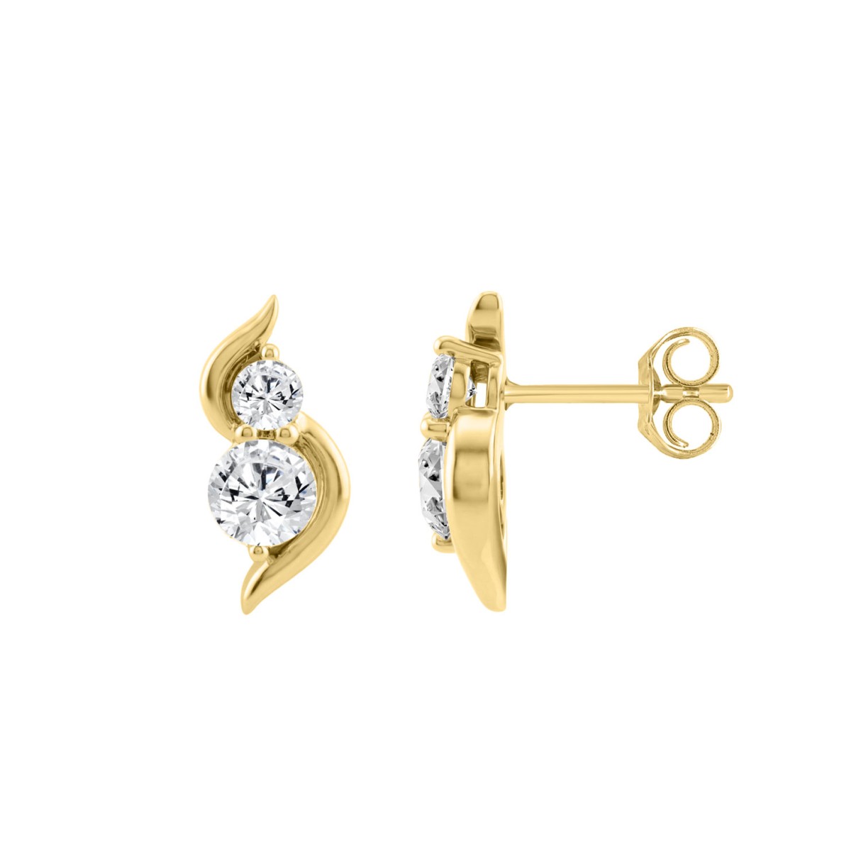 Luxury 14K Yellow Gold Lab Grown 1.00Ct Round Diamond Ladies Earrings Two Stone Fashion Earrings For Her (Color F-G -Clarity Vs1/Vs2)