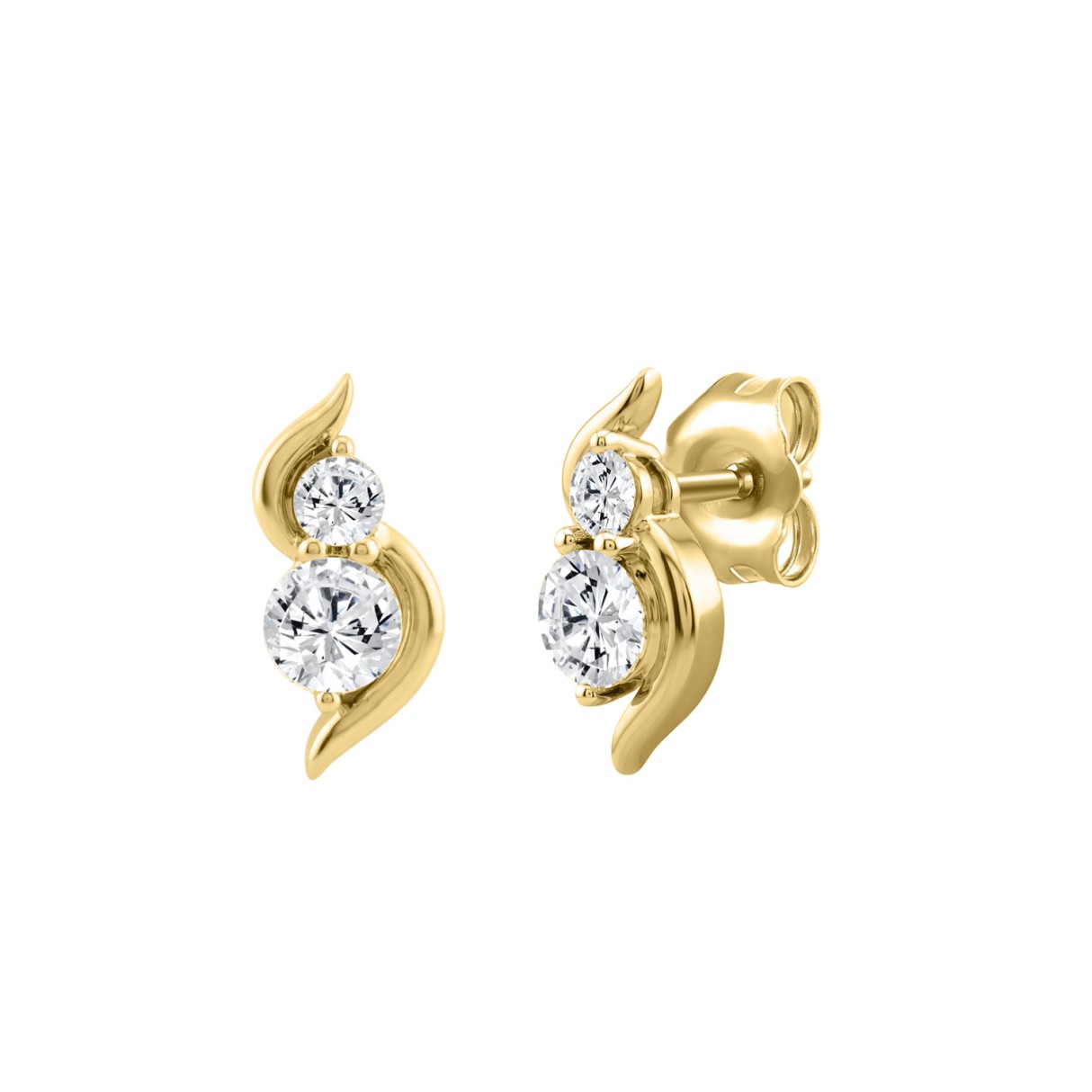 Luxury 14K Yellow Gold Lab Grown 1.00Ct Round Diamond Ladies Earrings Two Stone Fashion Earrings For Her (Color F-G -Clarity Vs1/Vs2)