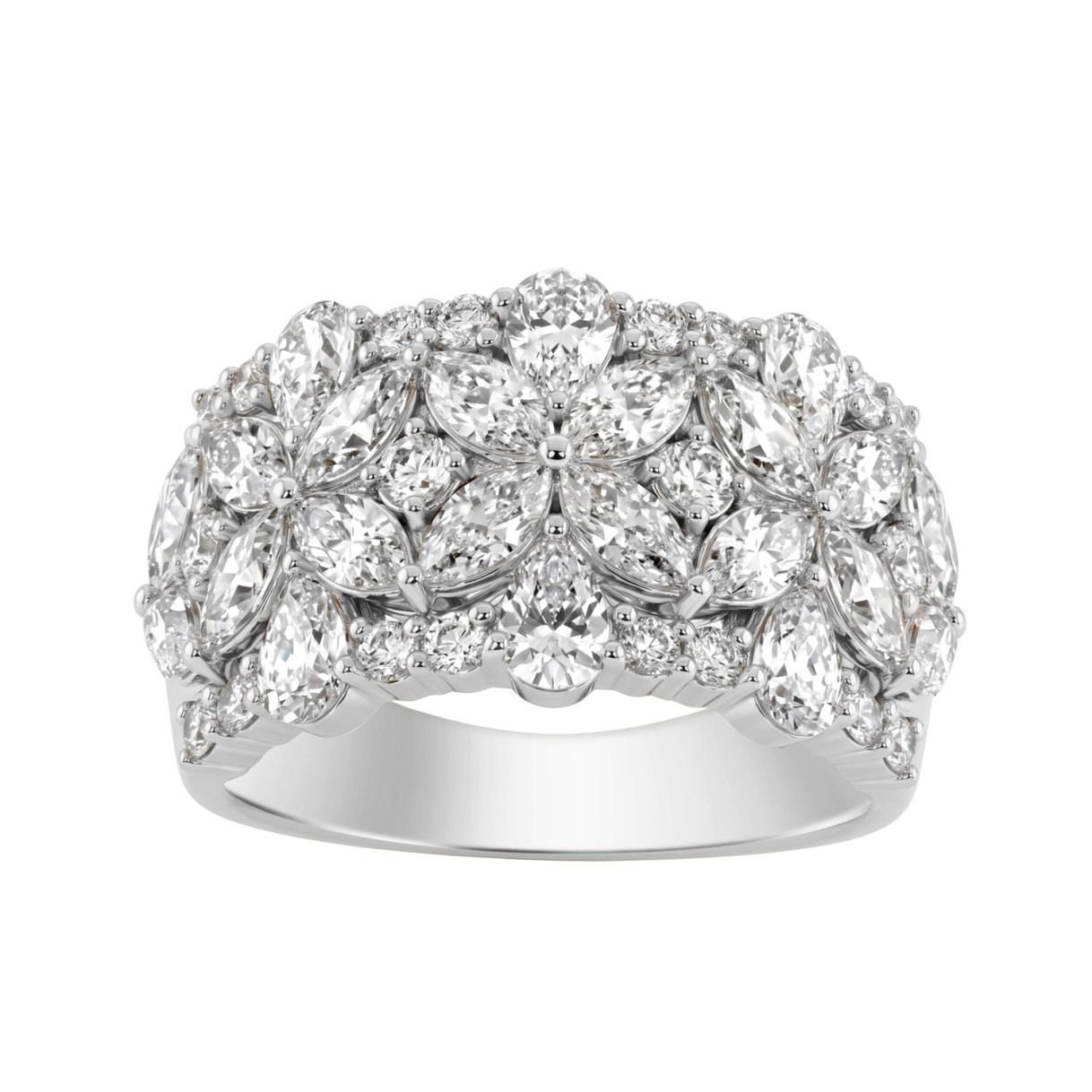 14K White Gold 3.00Ct Mixed Shape Diamond Cluster ...