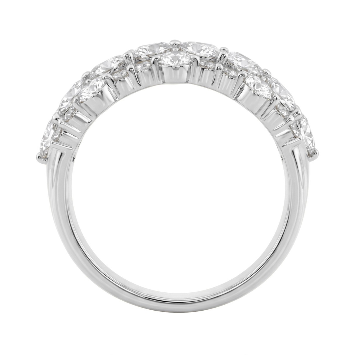 14K White Gold 3.00Ct Mixed Shape Diamond Cluster Ring Round, Marquise & Pear Floral Inspired Ladies Ring (Color F-G -Clarity Vs1/Vs2)