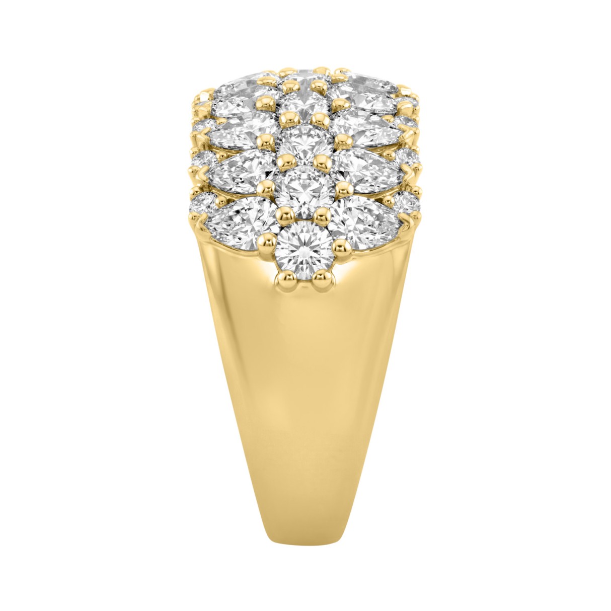 14K Yellow Gold 3.00Ct Multi Shape Diamond Ring Round, Pear  Cut Cluster Ring For Women (Color F-G -Clarity Vs1/Vs2)
