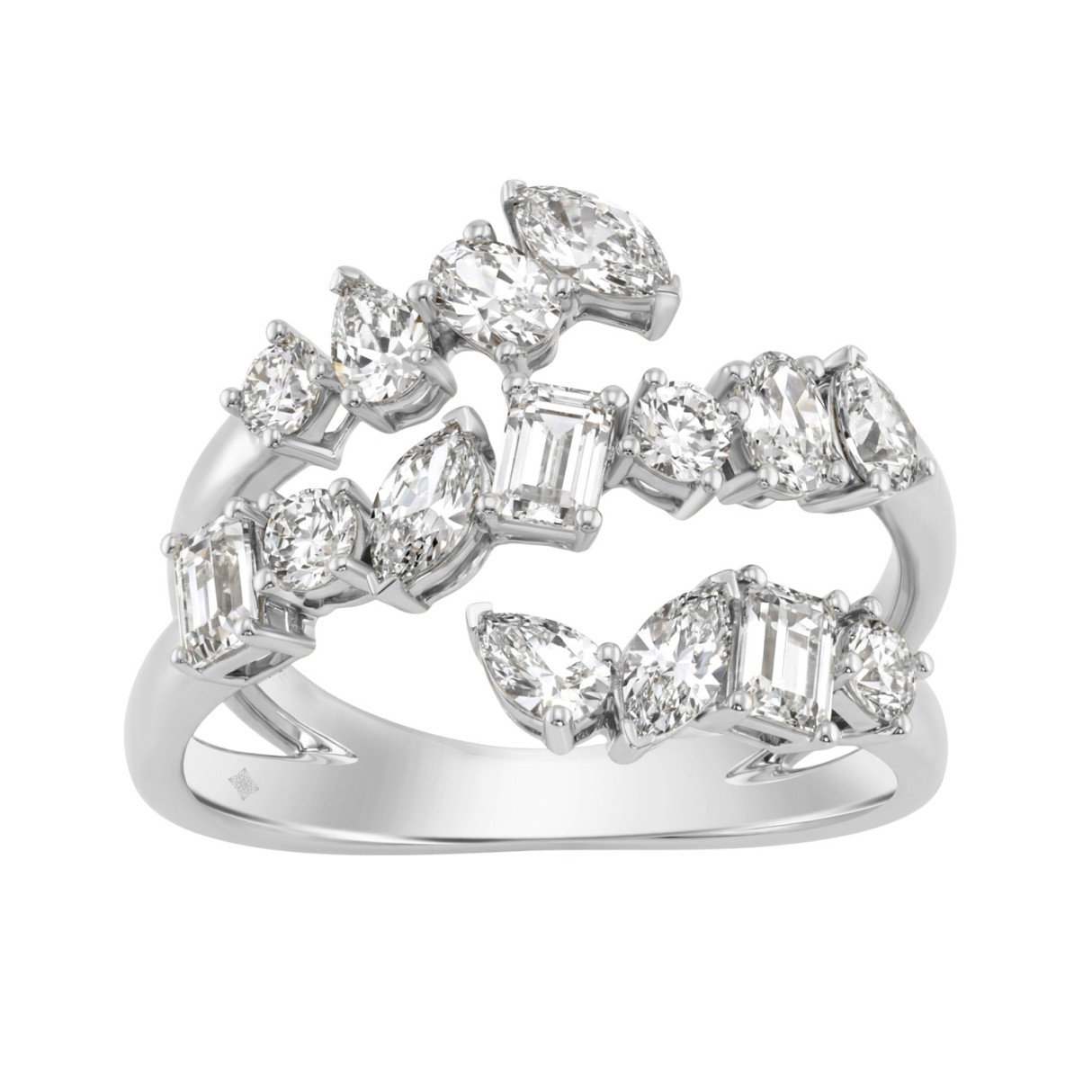 Elegant 14K White Gold 1 1/2Ct Diamond Ring Mixed Cuts: Round, Marquise, Pear, Emerald & Oval, Women Fashion Jewelry (Color F-G -Clarity Vs1/Vs2)