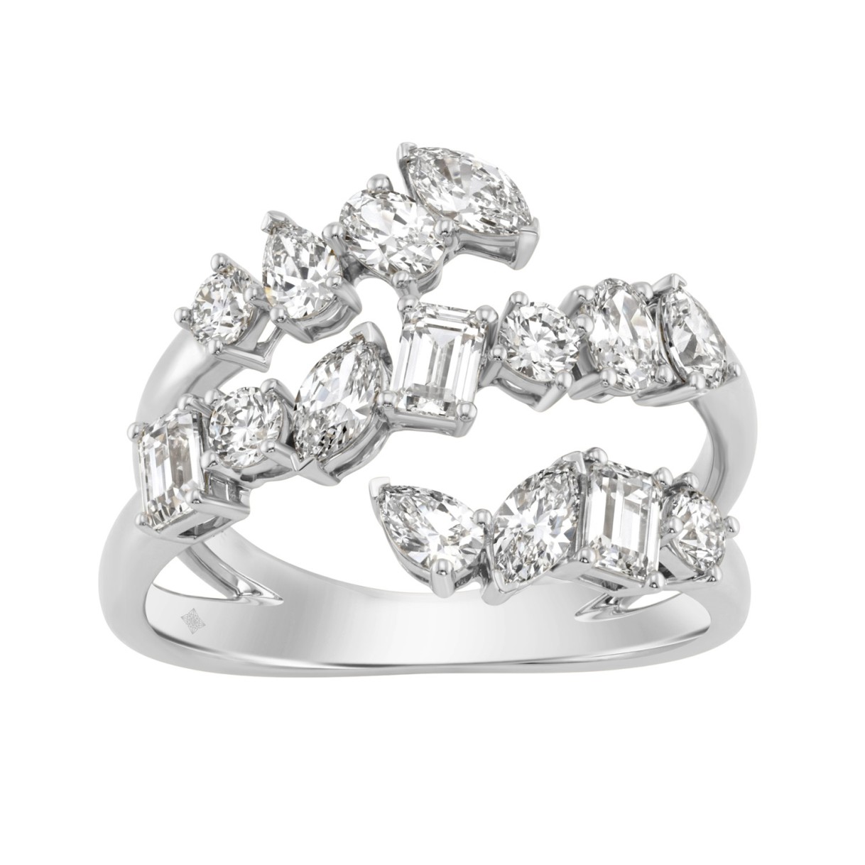 Elegant 14K White Gold 1 1/2Ct Diamond Ring Mixed Cuts: Round, Marquise, Pear, Emerald & Oval, Women Fashion Jewelry (Color F-G -Clarity Vs1/Vs2)