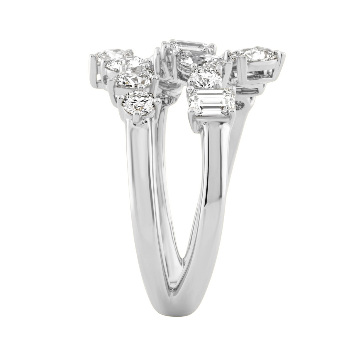 Elegant 14K White Gold 1 1/2Ct Diamond Ring Mixed Cuts: Round, Marquise, Pear, Emerald & Oval, Women Fashion Jewelry (Color F-G -Clarity Vs1/Vs2)