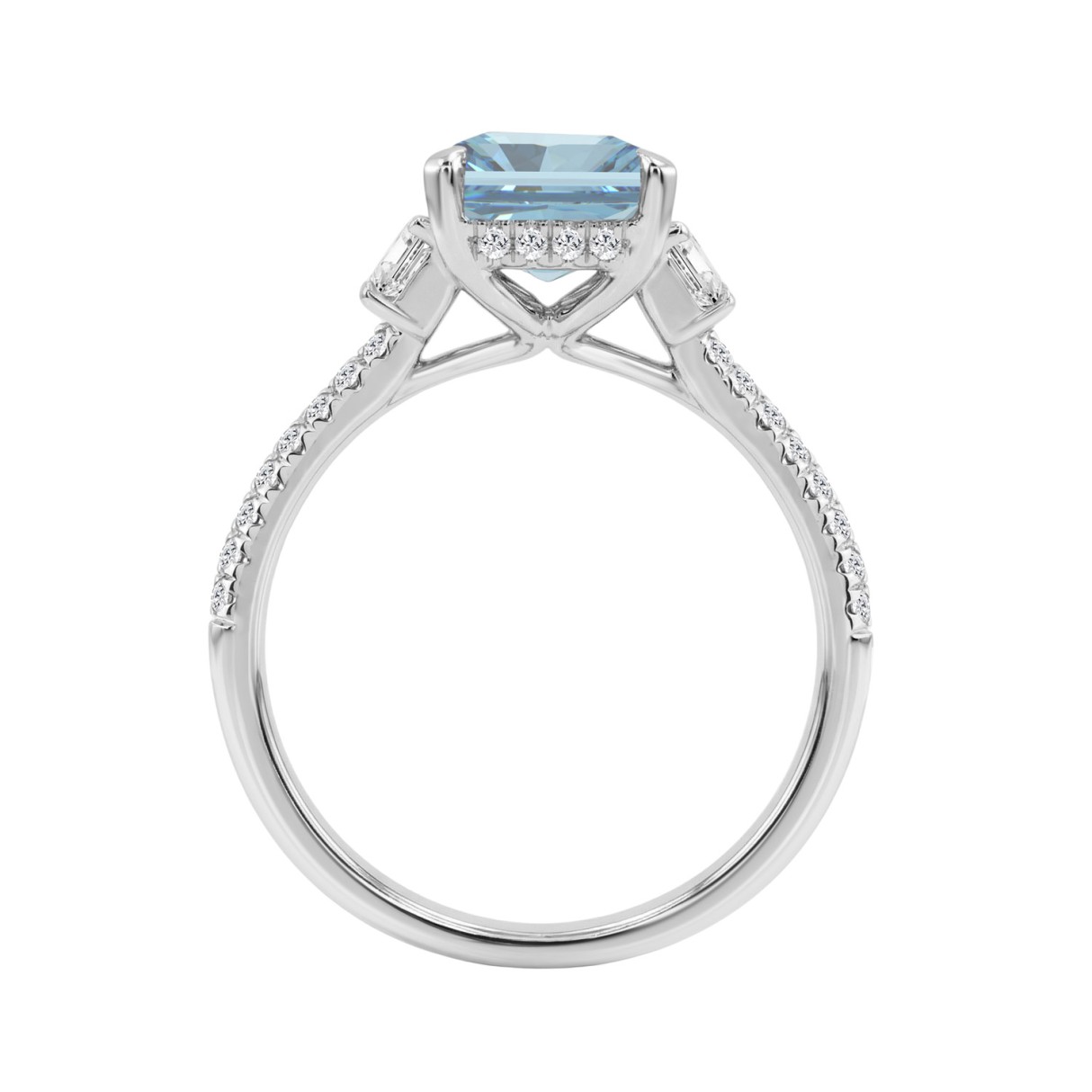 14K White Gold 3 3/4 Ct Emerald Cut Lab Grown Diamond Ring  Womens Engagement Ring With Round & Emerald Cut Diamonds, Fine Jewelry 3.00Ct RADIANT Blue Center Stone (Color F-G -Clarity Vs1/Vs2)