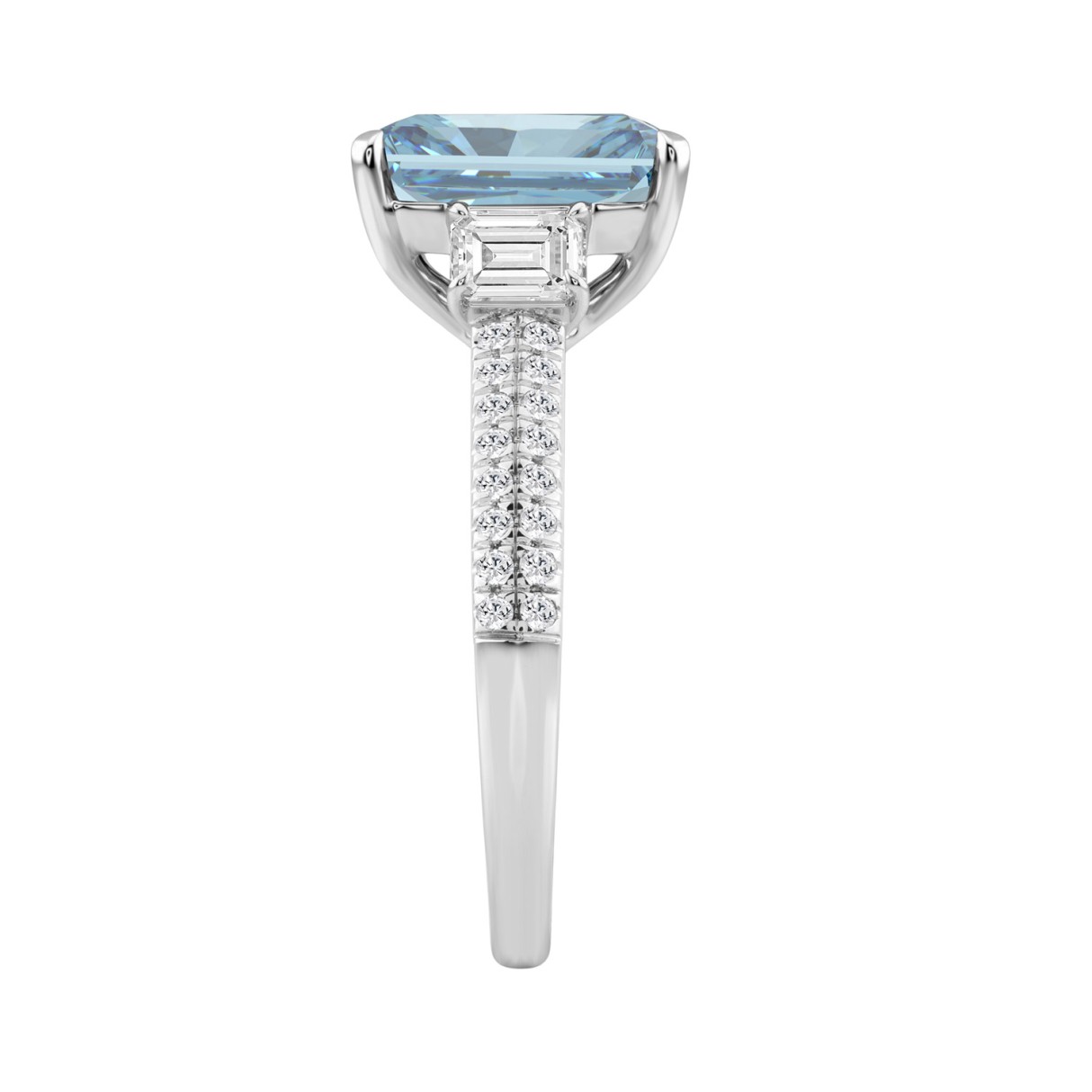 14K White Gold 3 3/4 Ct Emerald Cut Lab Grown Diamond Ring  Womens Engagement Ring With Round & Emerald Cut Diamonds, Fine Jewelry 3.00Ct RADIANT Blue Center Stone (Color F-G -Clarity Vs1/Vs2)