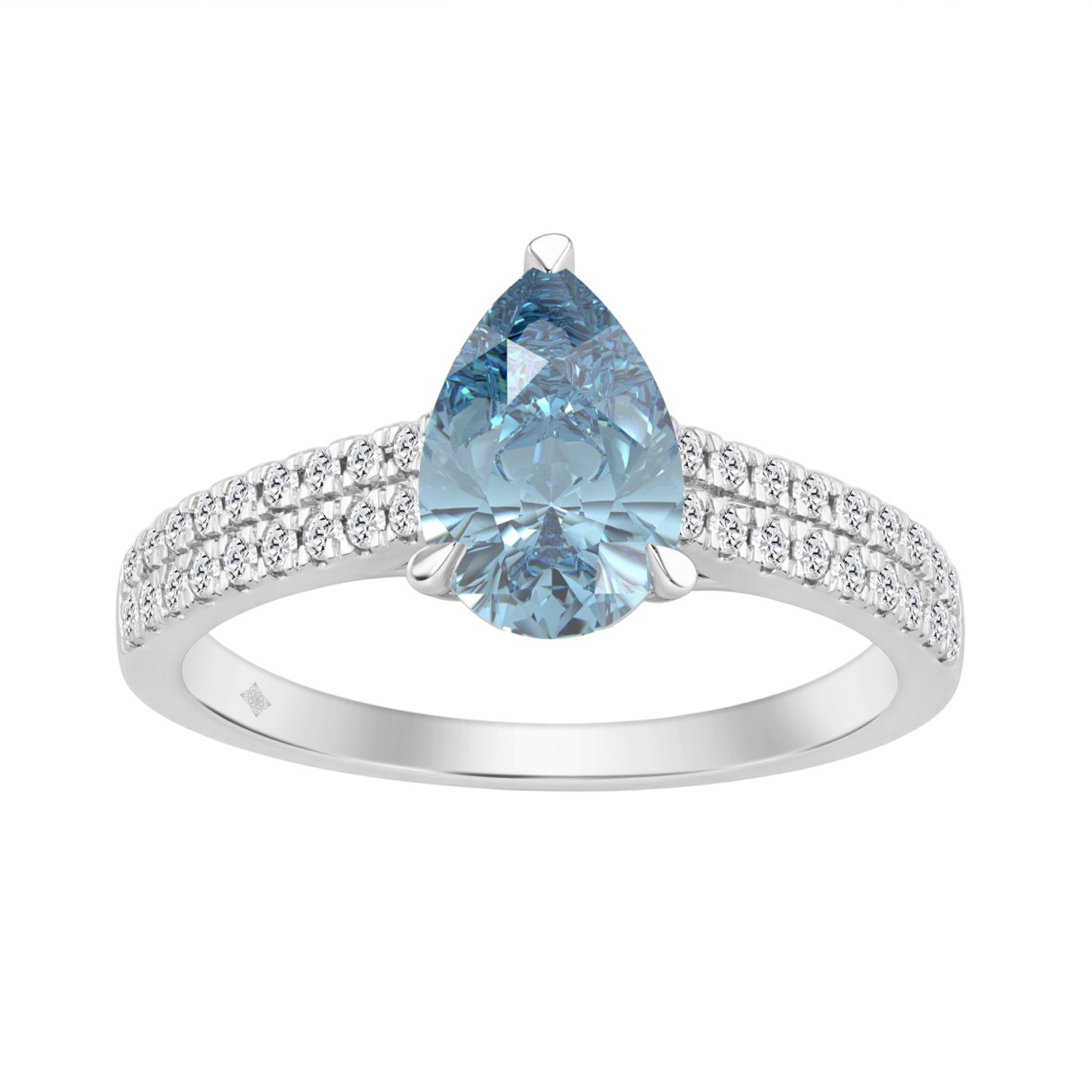 14K White Gold 1 3/4 Ct Pear Cut Blue Sapphire & D...