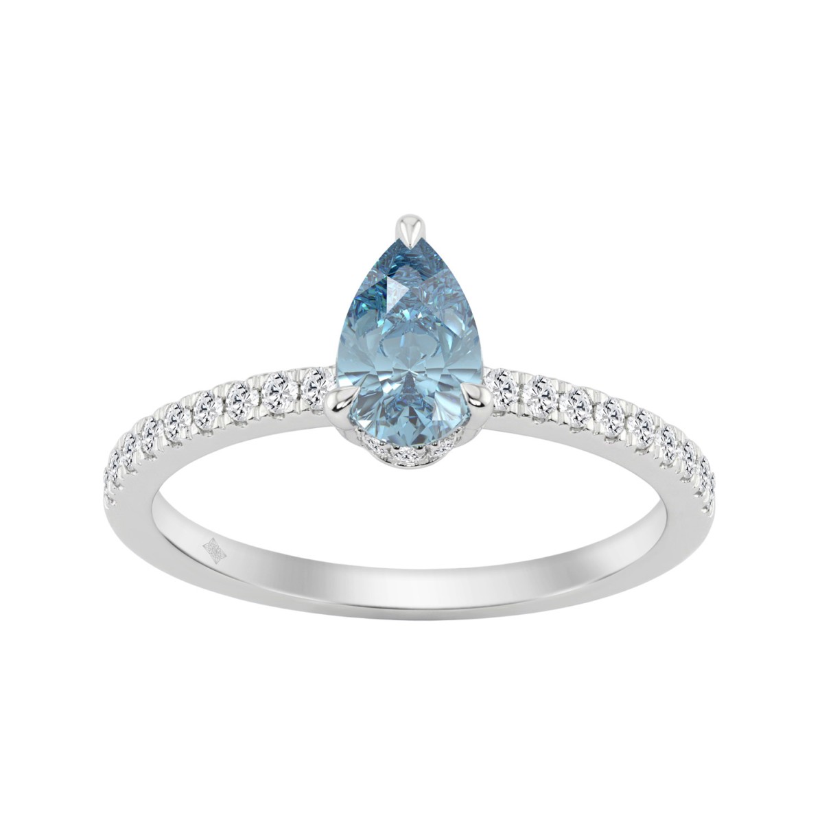 14K White Gold 1.00Ct Pear Cut Blue Sapphire Diamo...