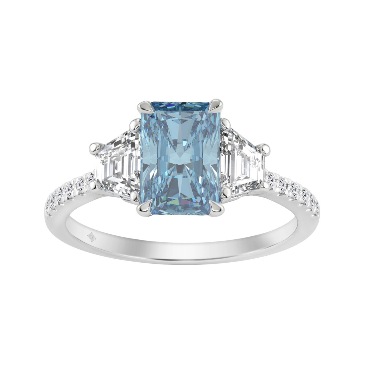 14K White Gold 2 1/4 Ct RADIANT Cut Blue Diamond &...