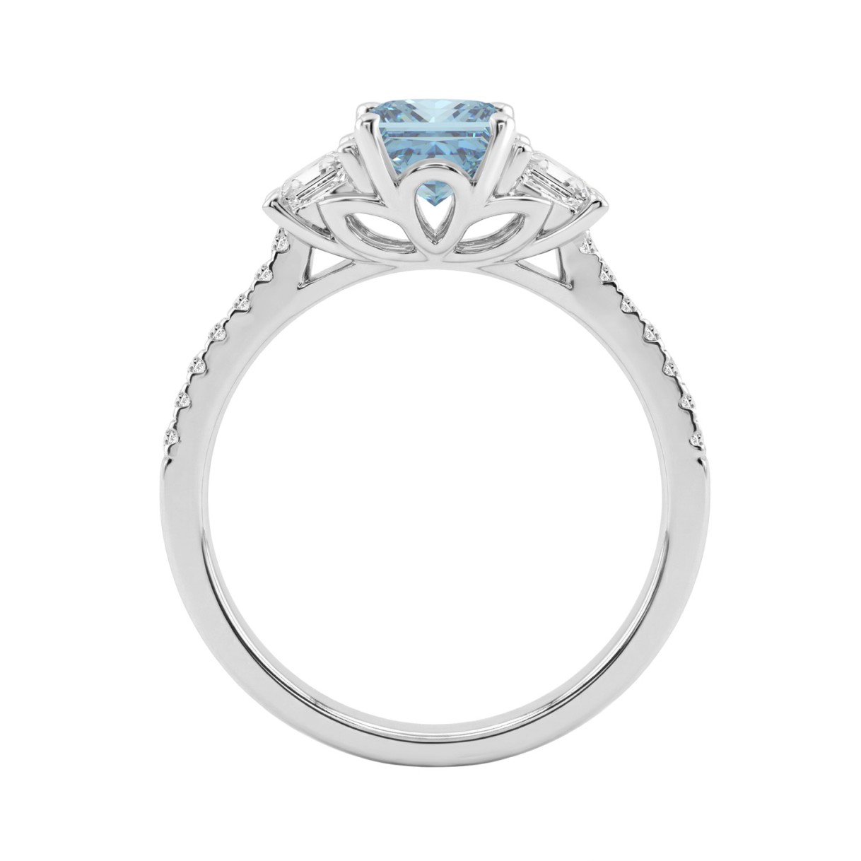 14K White Gold 2 1/4 Ct RADIANT Cut Blue Diamond & Trapezoid/Round Diamond Ring  RADIANT Blue 1 1/2Ct Center Stone For Women Engagement Ring, Fine Luxury Jewelry (Color F-G Clarity Vs1/Vs2)