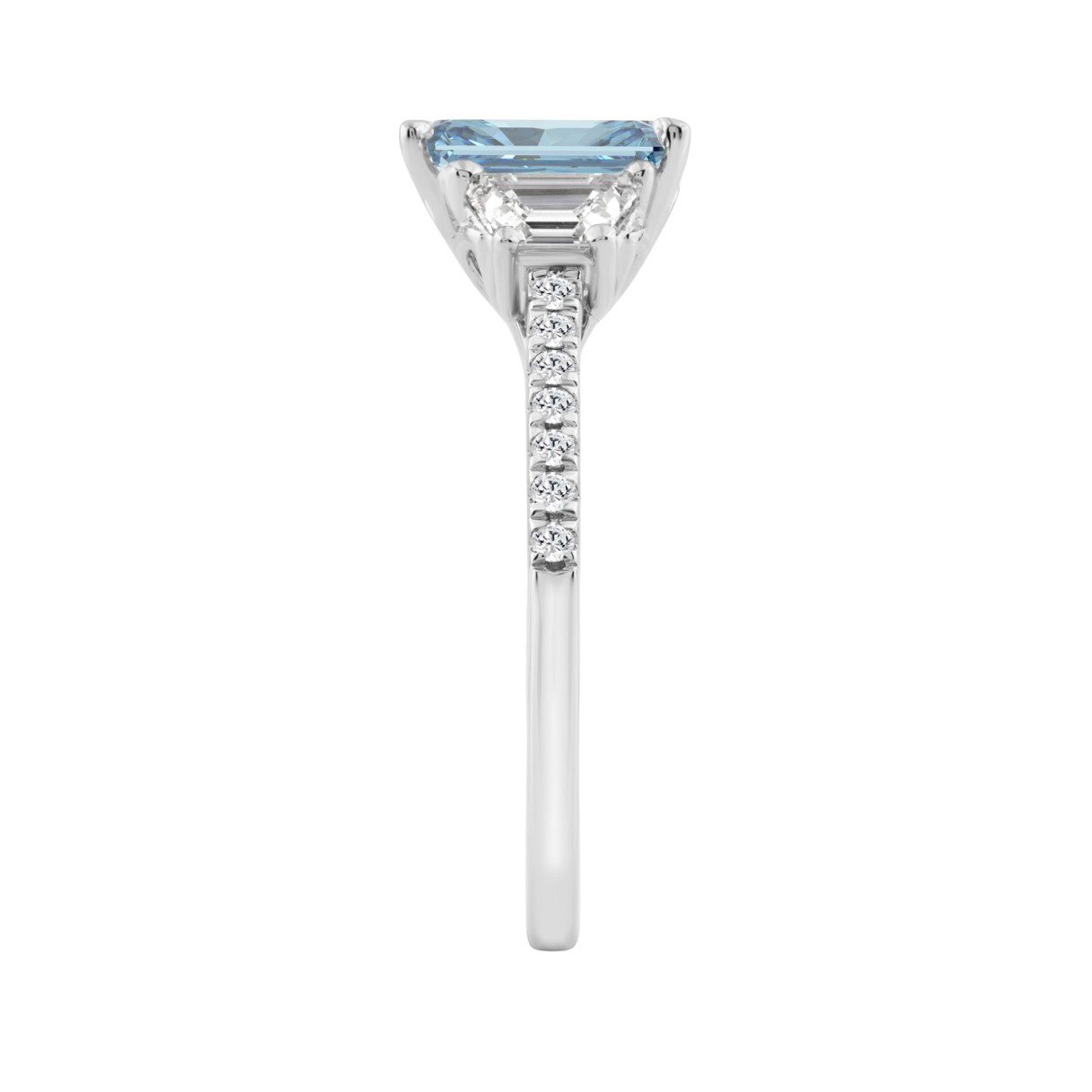 14K White Gold 2 1/4 Ct RADIANT Cut Blue Diamond & Trapezoid/Round Diamond Ring  RADIANT Blue 1 1/2Ct Center Stone For Women Engagement Ring, Fine Luxury Jewelry (Color F-G Clarity Vs1/Vs2)