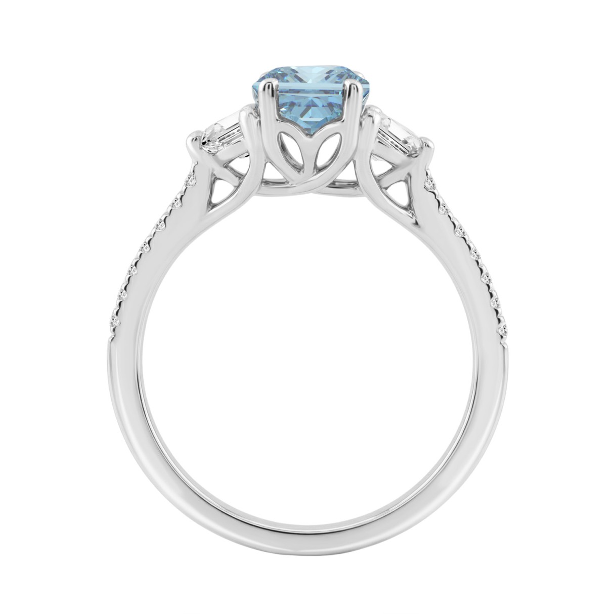 14K White Gold 2 1/4Ct Oval Blue Sapphire Diamond Ring 1 1/2Ct Center Stone With Half Moon And Round Diamond Accents, For Women Engagement Ring, Fine Jewelry (Color F-G Clarity Vs1/Vs2)