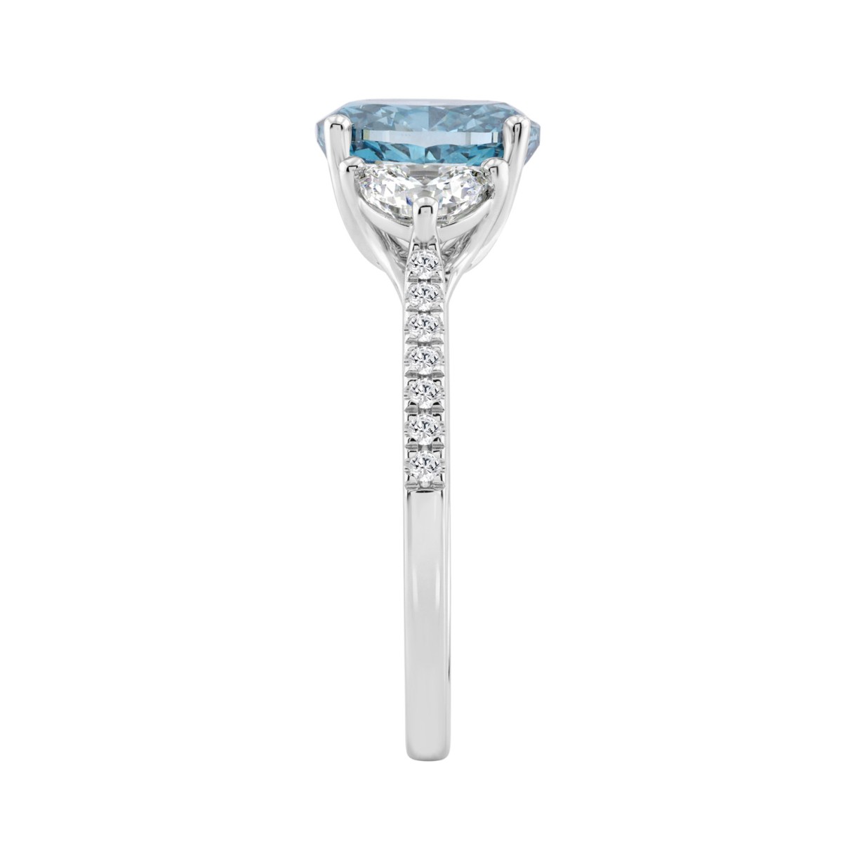 14K White Gold 2 1/4Ct Oval Blue Sapphire Diamond Ring 1 1/2Ct Center Stone With Half Moon And Round Diamond Accents, For Women Engagement Ring, Fine Jewelry (Color F-G Clarity Vs1/Vs2)