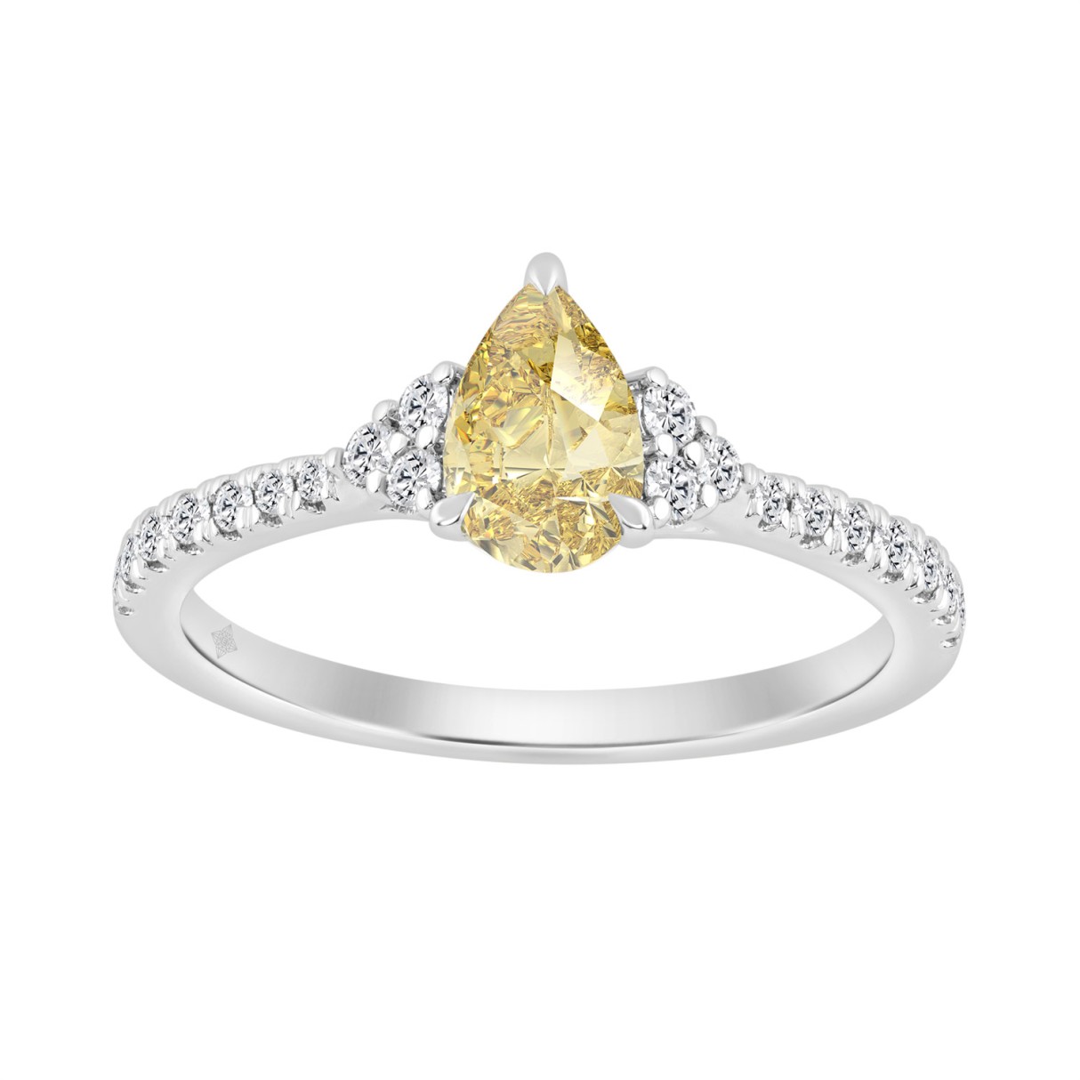 14K White Gold 1.00Ct Pear Cut Yellow Diamond & Ro...