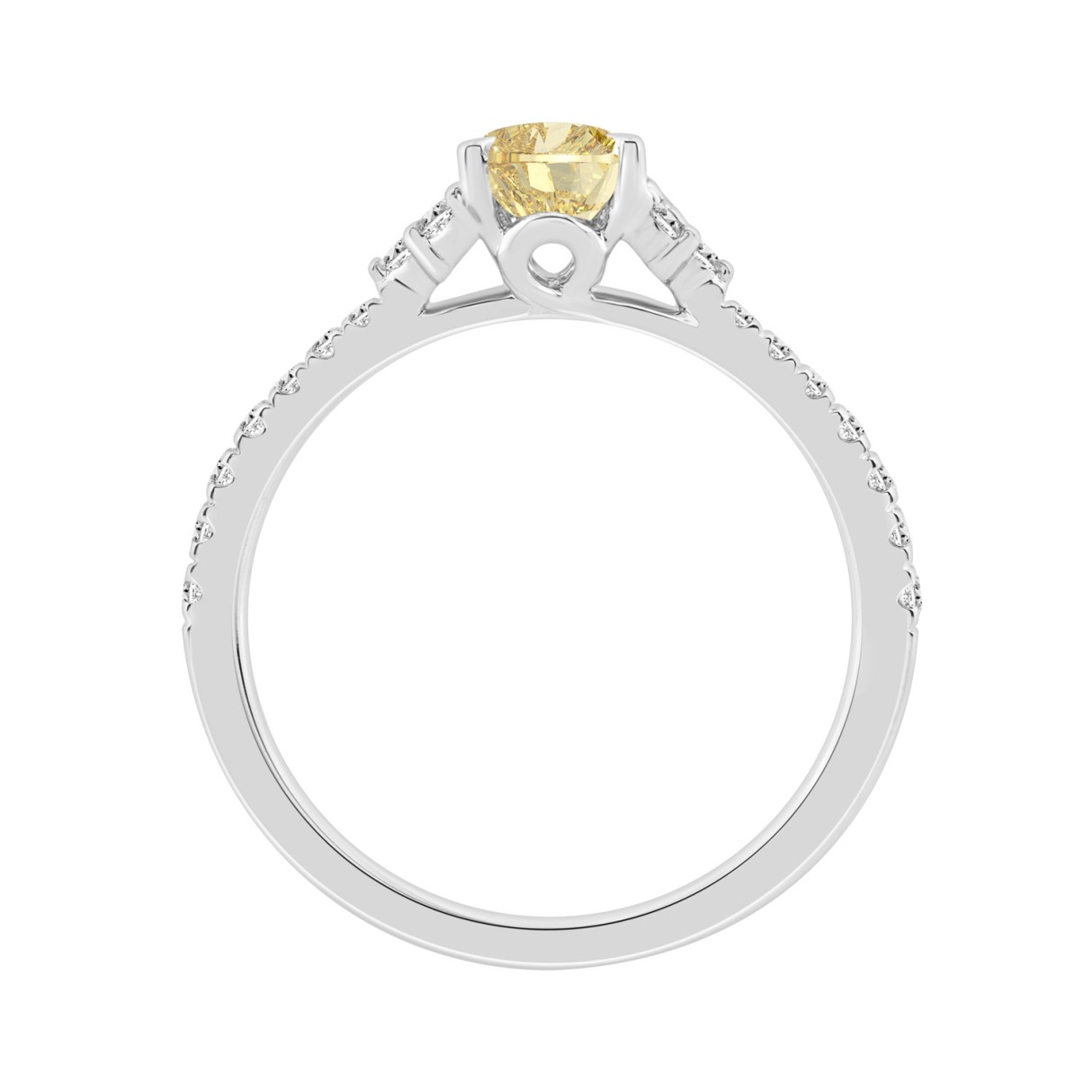 14K White Gold 1.00Ct Pear Cut Yellow Diamond & Round Diamond Ring  3/4Ct Pear Yellow Center Stone, For Women Engagement Ring, Fine Luxury Jewelry (Color F-G Clarity Vs1/Vs2)
